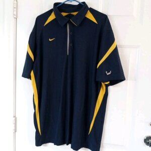 Nike Dri-Fit Polo Shirt Men's 2XL Navy Blue With Yellow Short Sleeve Golf